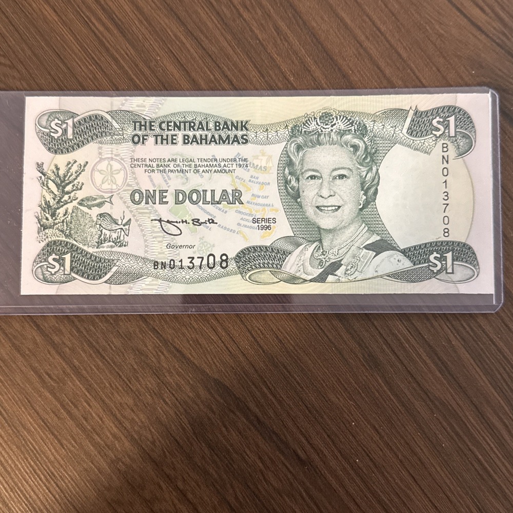 Bahamas $1 Dollar 1996 Excellent Condition Crisp Banknote Queen Elizabeth II